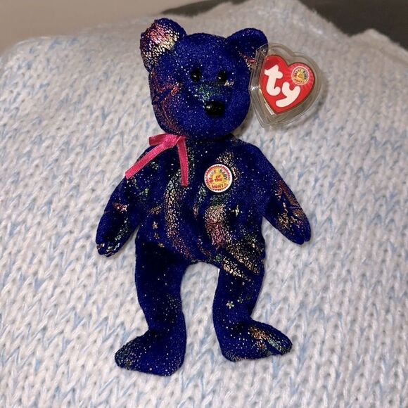 ty Comet Rare Beanie Baby of the Month Galaxy Glitter Purple Teddy November 2003 - Picture 1 of 8